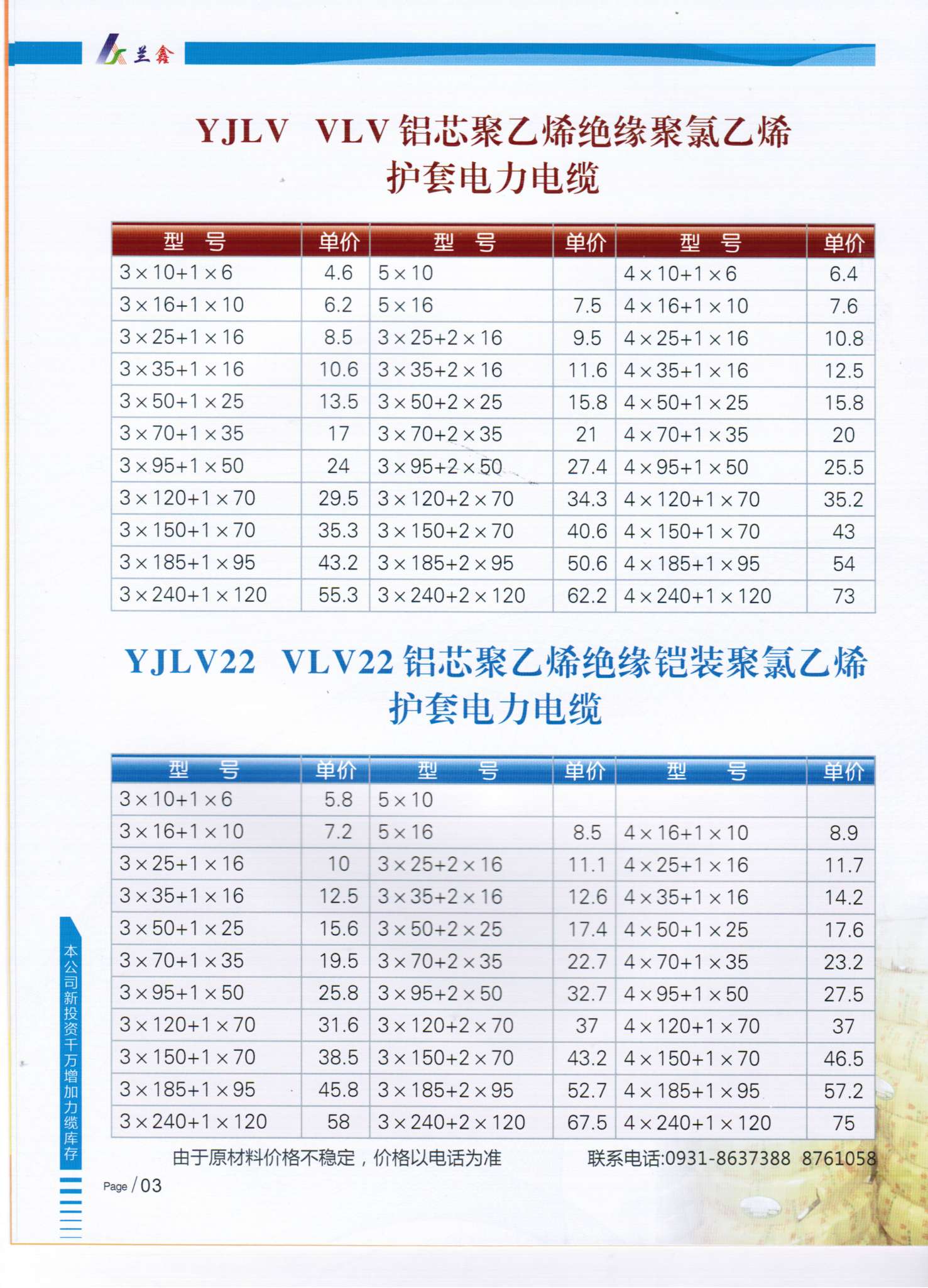 YJLV VLV  YJLV22鋁芯電力電纜